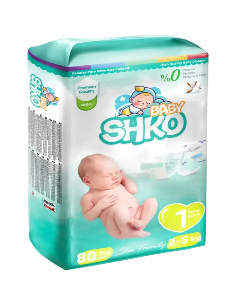 BABY SHKO Baby Diapers, Size 1, Newborn, 2 - 5 kg, 80 PCS