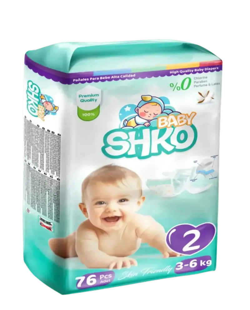 BABY SHKO Baby Diapers, Size 2, Mini, 3 - 6 kg, 76 PCS