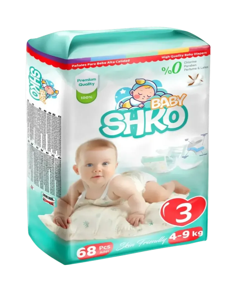 BABY SHKO Baby Diapers, Size 3, Midi, 4 - 9 kg, 68 PCS