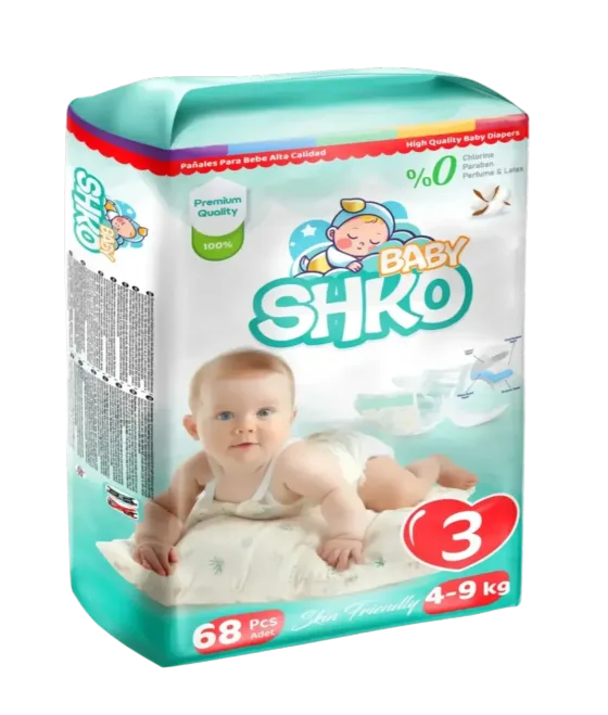 BABY SHKO Baby Diapers, Size 3, Midi, 4 - 9 kg, 68 PCS
