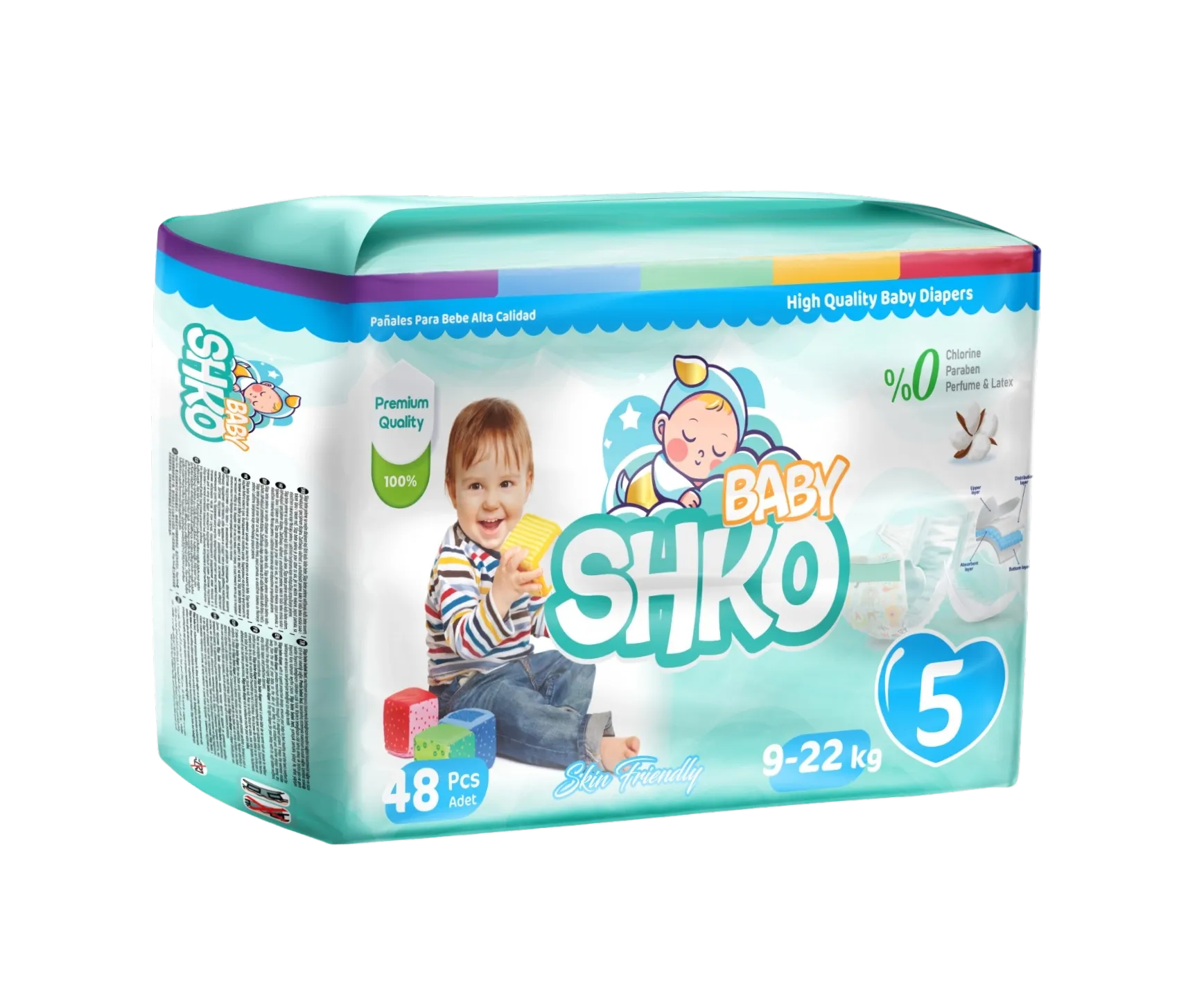 BABY SHKO Baby Diapers, Size 5, Junior, 9 - 22 kg, 48 PCS