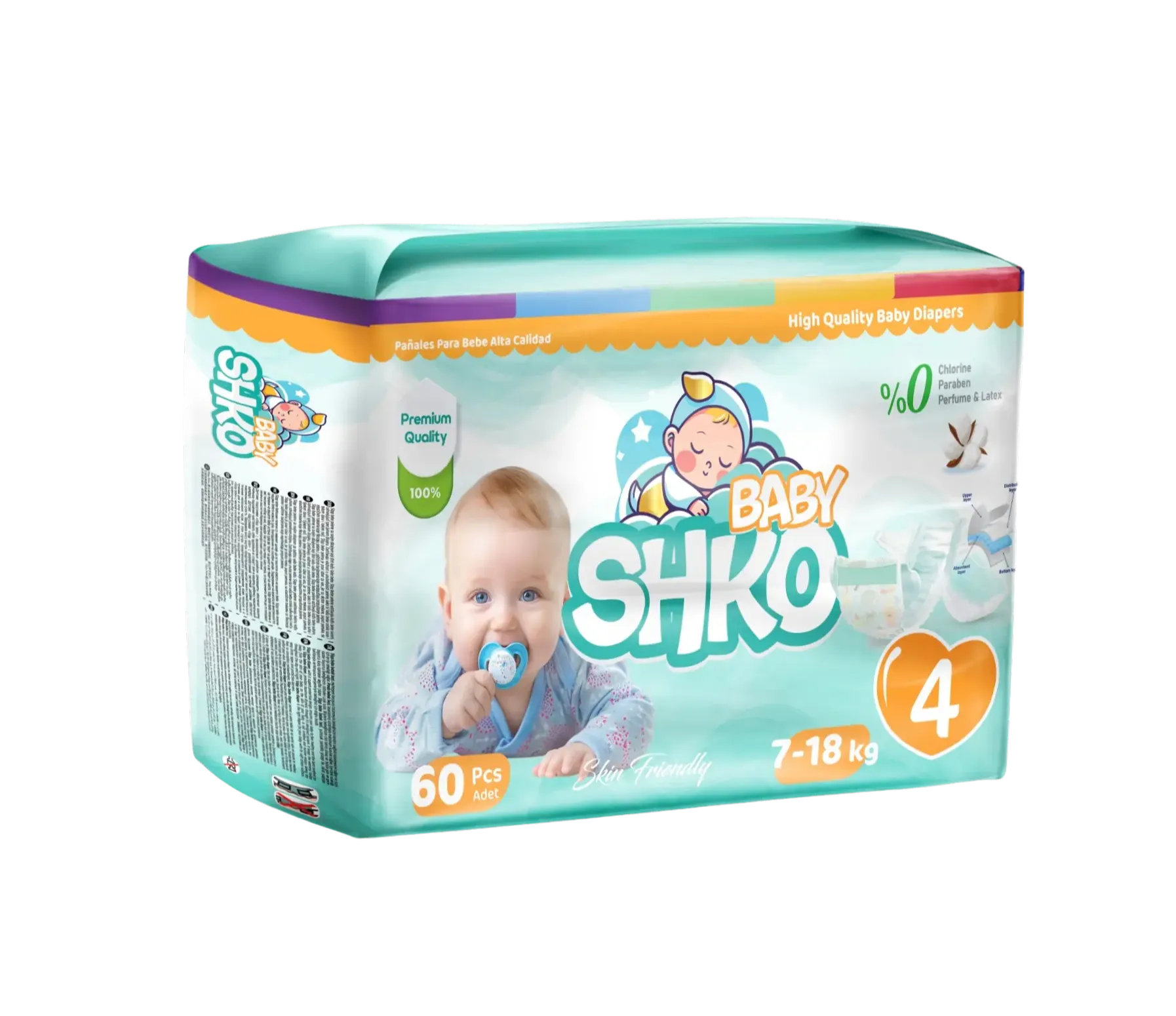 BABY SHKO Baby Diapers, Size 4, Maxi, 7 - 18 kg, 60 PCS