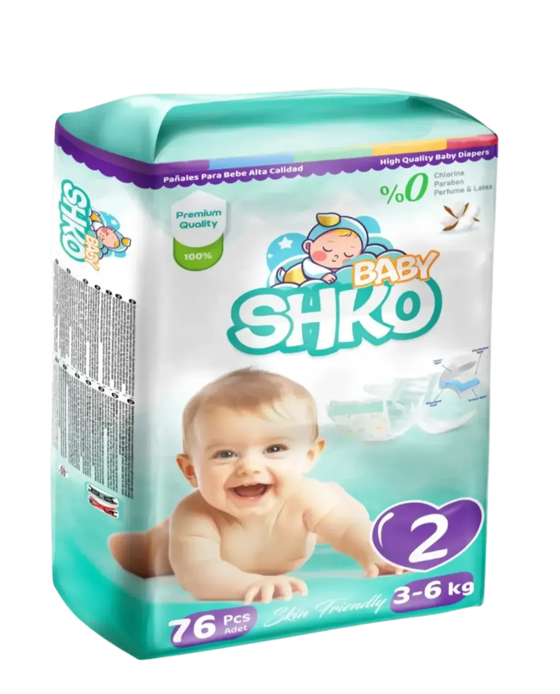 BABY SHKO Baby Diapers, Size 2, Mini, 3 - 6 kg, 76 PCS